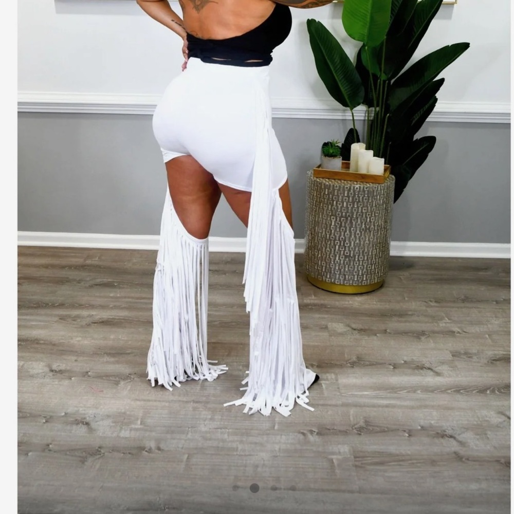White Fringe Plus Size Fringe Pants White Size 3x